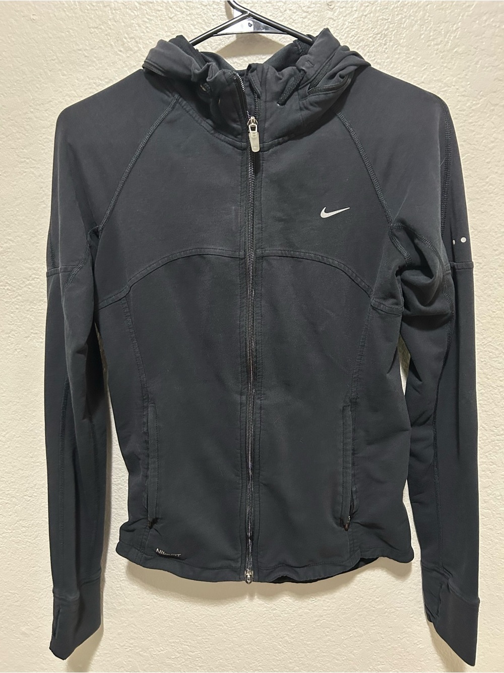 Nike Y2K Zip Up Jacket Small Gray Tag Hidden Hood Athleisure Running